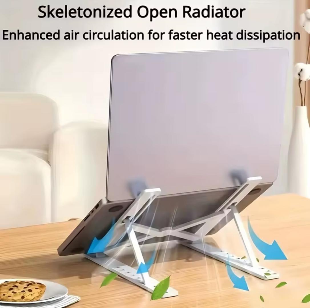 Metallic Laptop Portable Desktop Laptop PHONE TABLET Holder Riser For Desk And Bed, 6-Levels Angles Adjustable Height Notebook Mount, PC Riser For Laptops & Tablet - Silver