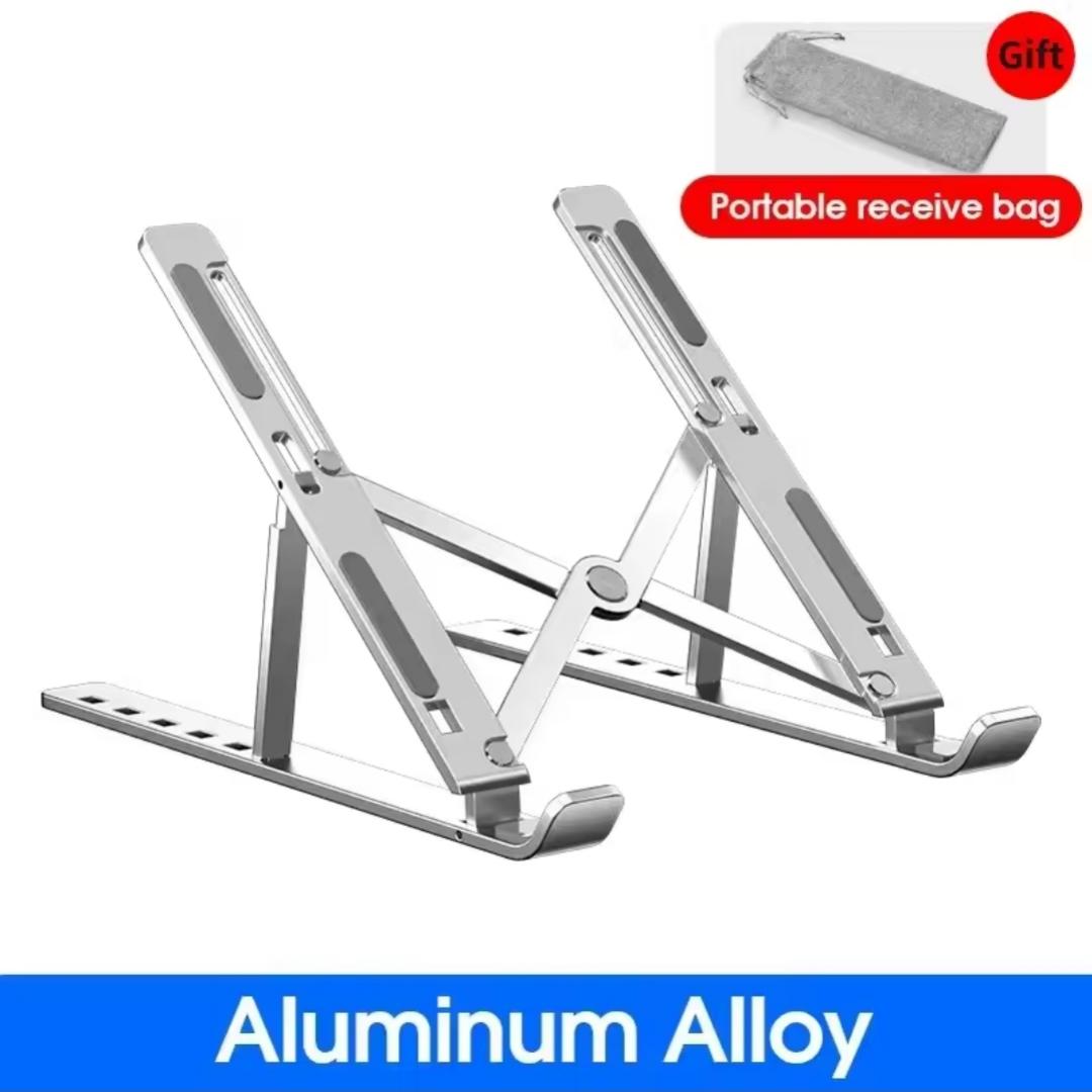 Metallic Laptop Portable Desktop Laptop PHONE TABLET Holder Riser For Desk And Bed, 6-Levels Angles Adjustable Height Notebook Mount, PC Riser For Laptops & Tablet - Silver