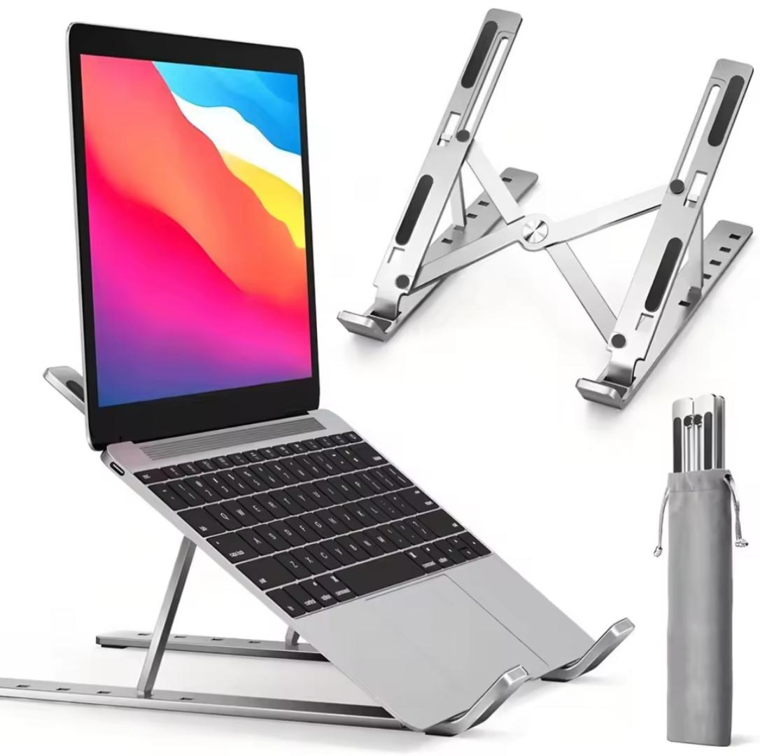 Metallic Laptop Portable Desktop Laptop PHONE TABLET Holder Riser For Desk And Bed, 6-Levels Angles Adjustable Height Notebook Mount, PC Riser For Laptops & Tablet - Silver