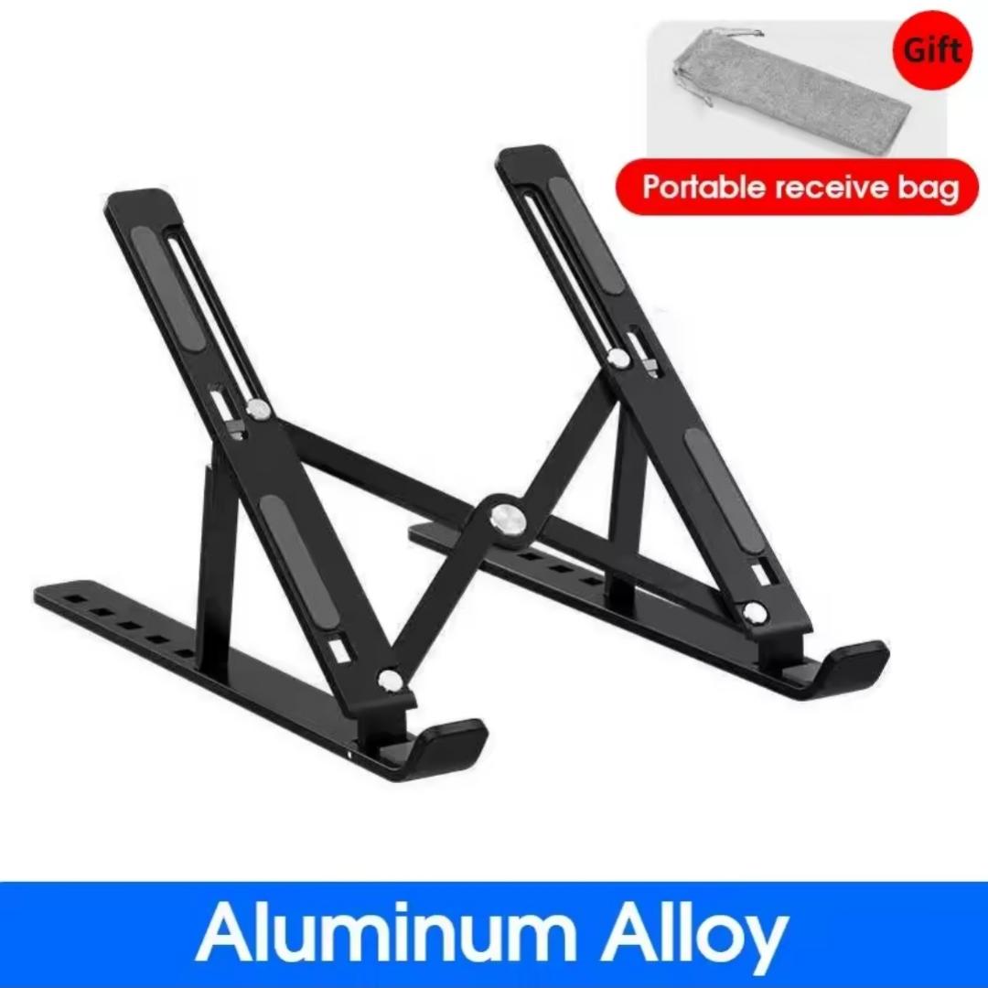 Metallic Laptop Portable Desktop Laptop PHONE TABLET Holder Riser For Desk And Bed, 6-Levels Angles Adjustable Height Notebook Mount, Stable PC Riser For Laptops & Tablet - Black