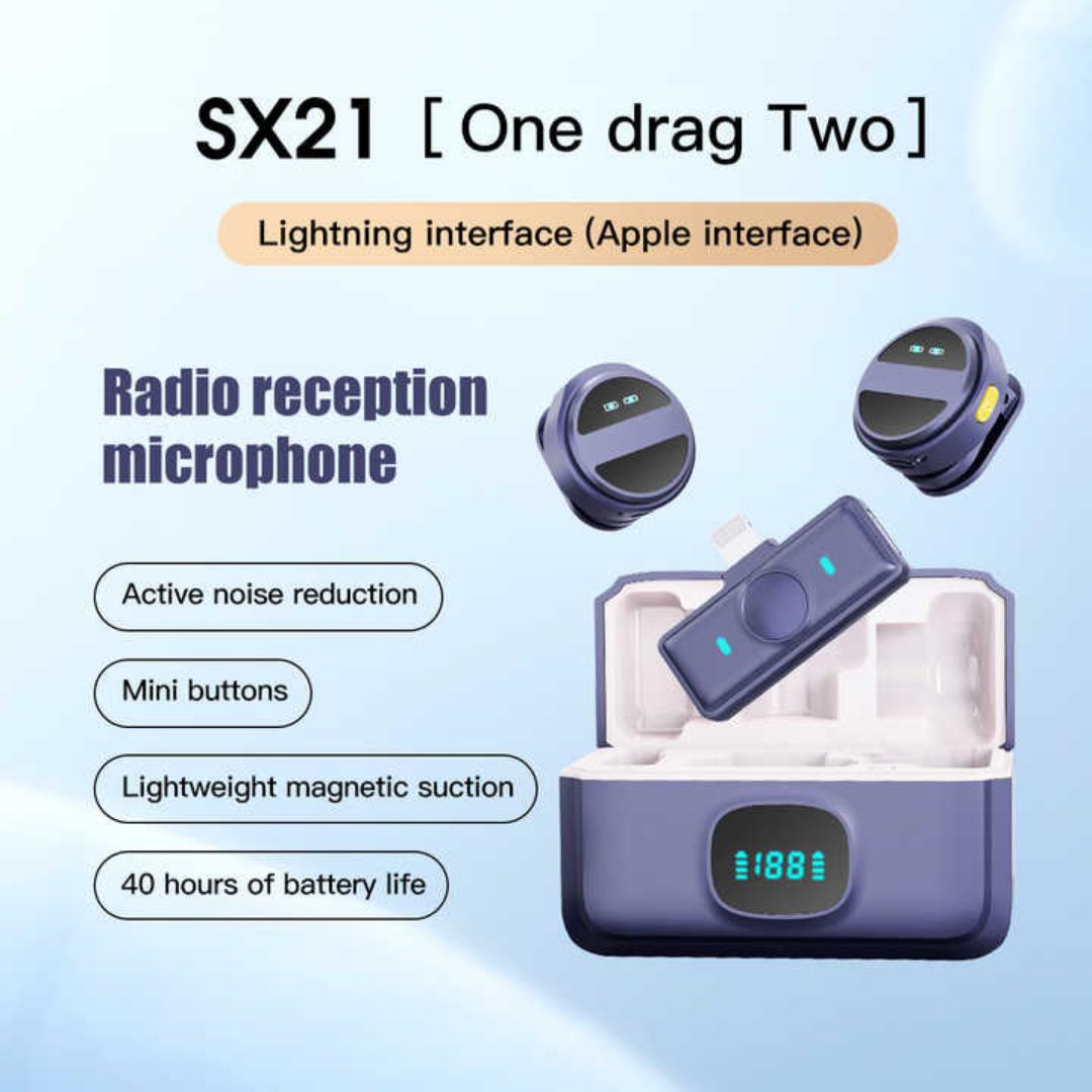 Sx21 USB C DUAL Wireless Lavalier Microphone Clip Portable Audio Video Recording Mini Mic Portable Wireless Microphone with Active Noise Canceling