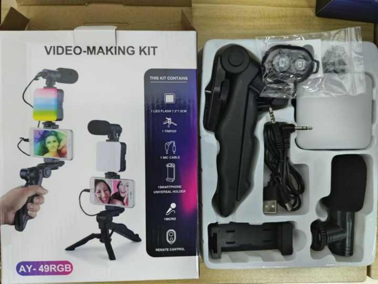 Rechargeable RGB Vlogging Kit with Tripod Phone Holder Mini Mic LED Fill Light Starter for TikTok Live Stream YouTube Video