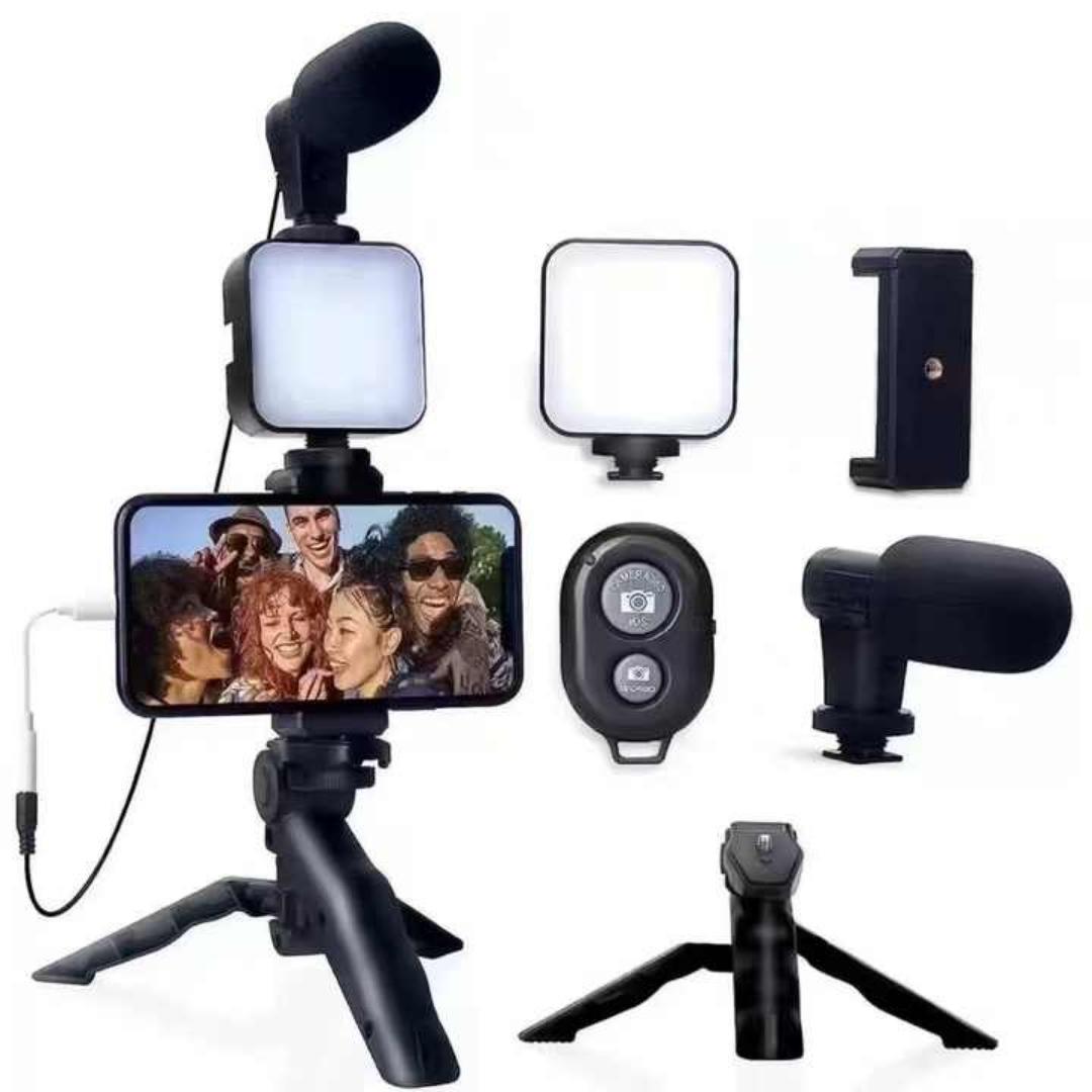 Rechargeable RGB Vlogging Kit with Tripod Phone Holder Mini Mic LED Fill Light Starter for TikTok Live Stream YouTube Video