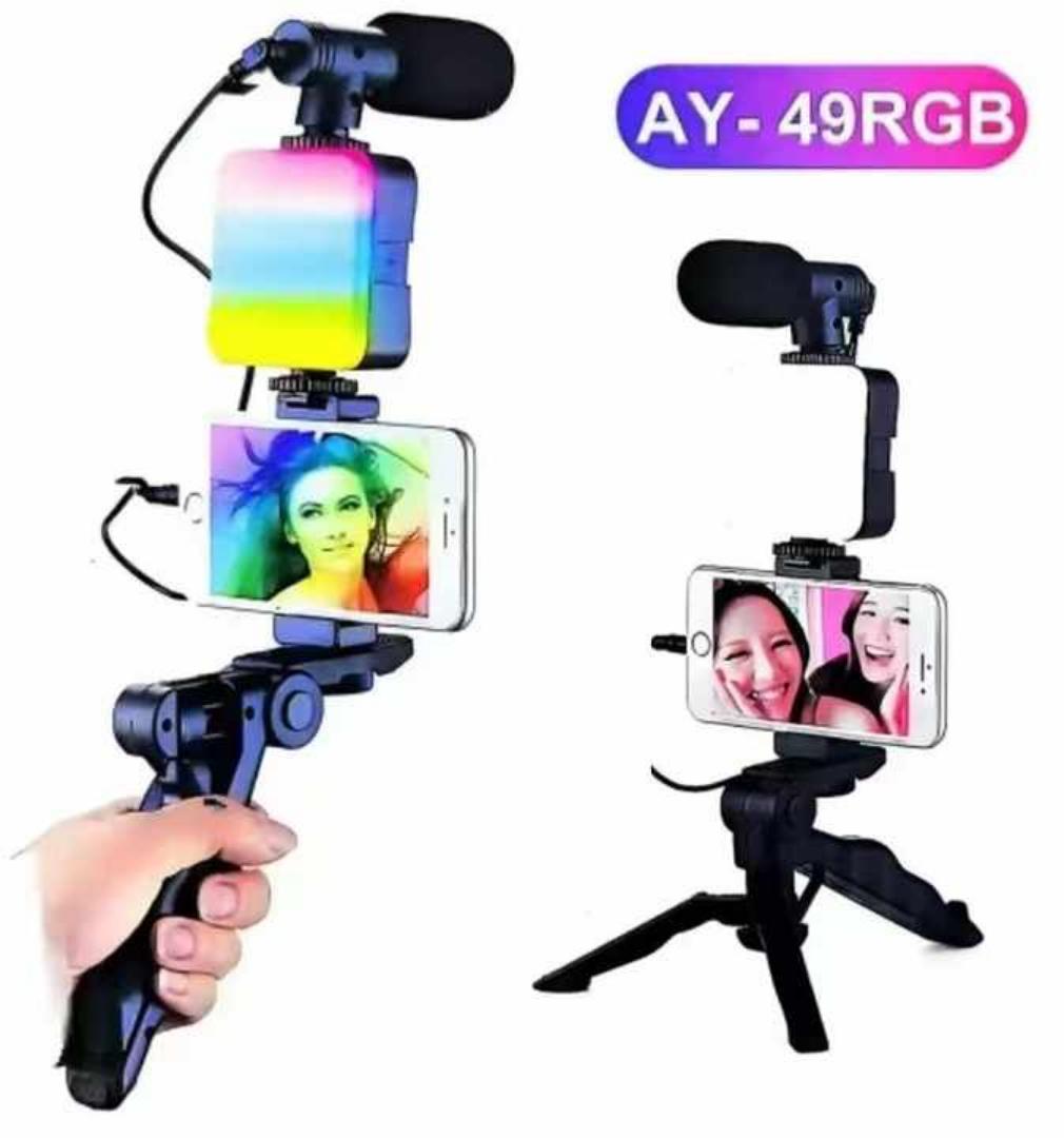Rechargeable RGB Vlogging Kit with Tripod Phone Holder Mini Mic LED Fill Light Starter for TikTok Live Stream YouTube Video