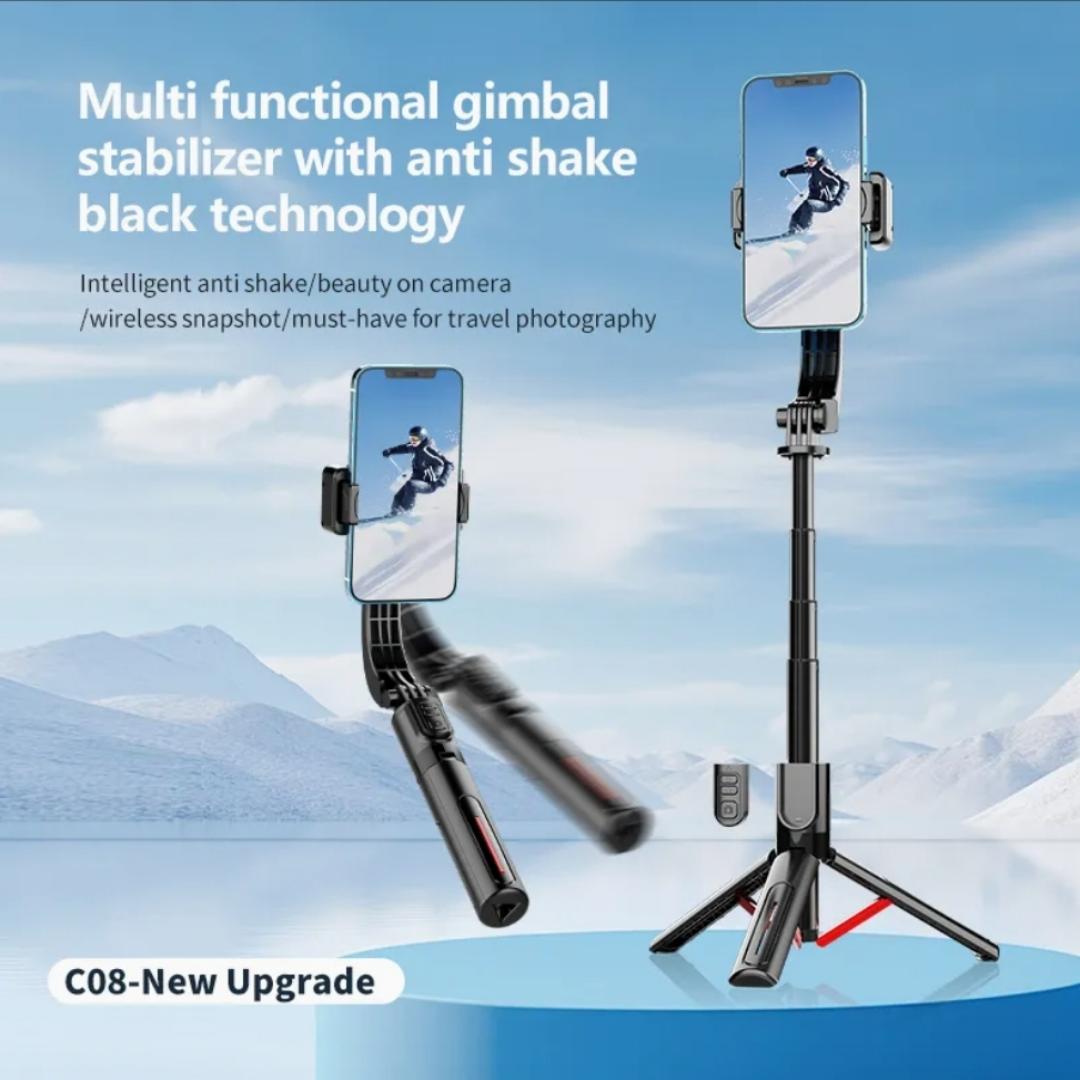 C08 Handheld Cell Phone Stabilizer Gimbal 1 Axis Phone Stable Tripod with Wireless Remote 360 Rotation Selfie Stick