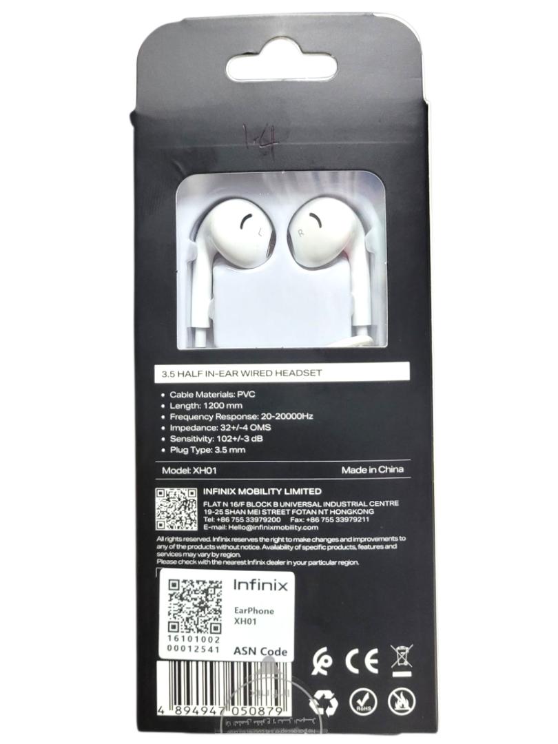Infinix 3.5mm Half in ear stereo headphones with melodious sound and MIC - Full Bass earphones