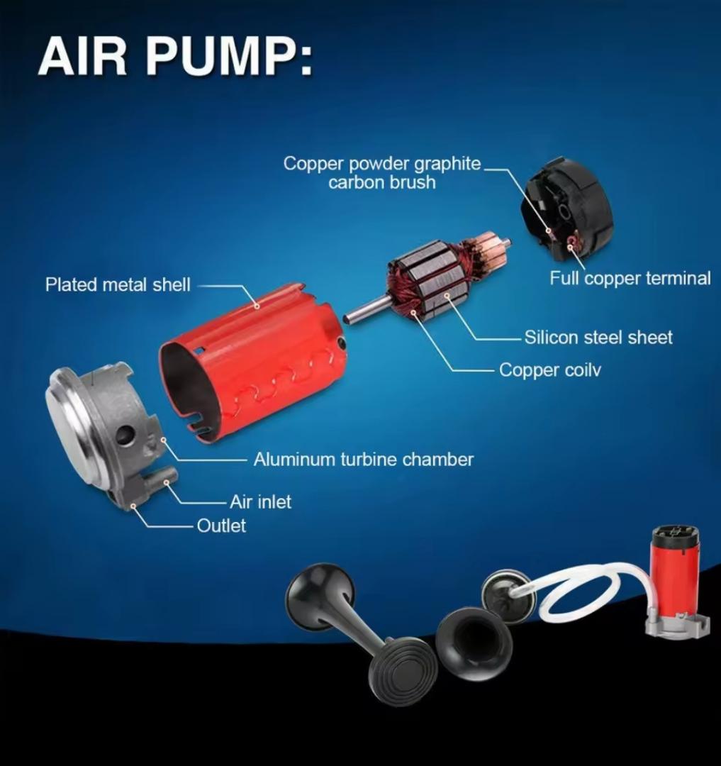 12V Air Horn Kit, Super Loud Train Horn for Truck, Air Horn Dual Truck Horn with Compressor for 12V Vehicles Trucks Pickup Trains Cars Boats