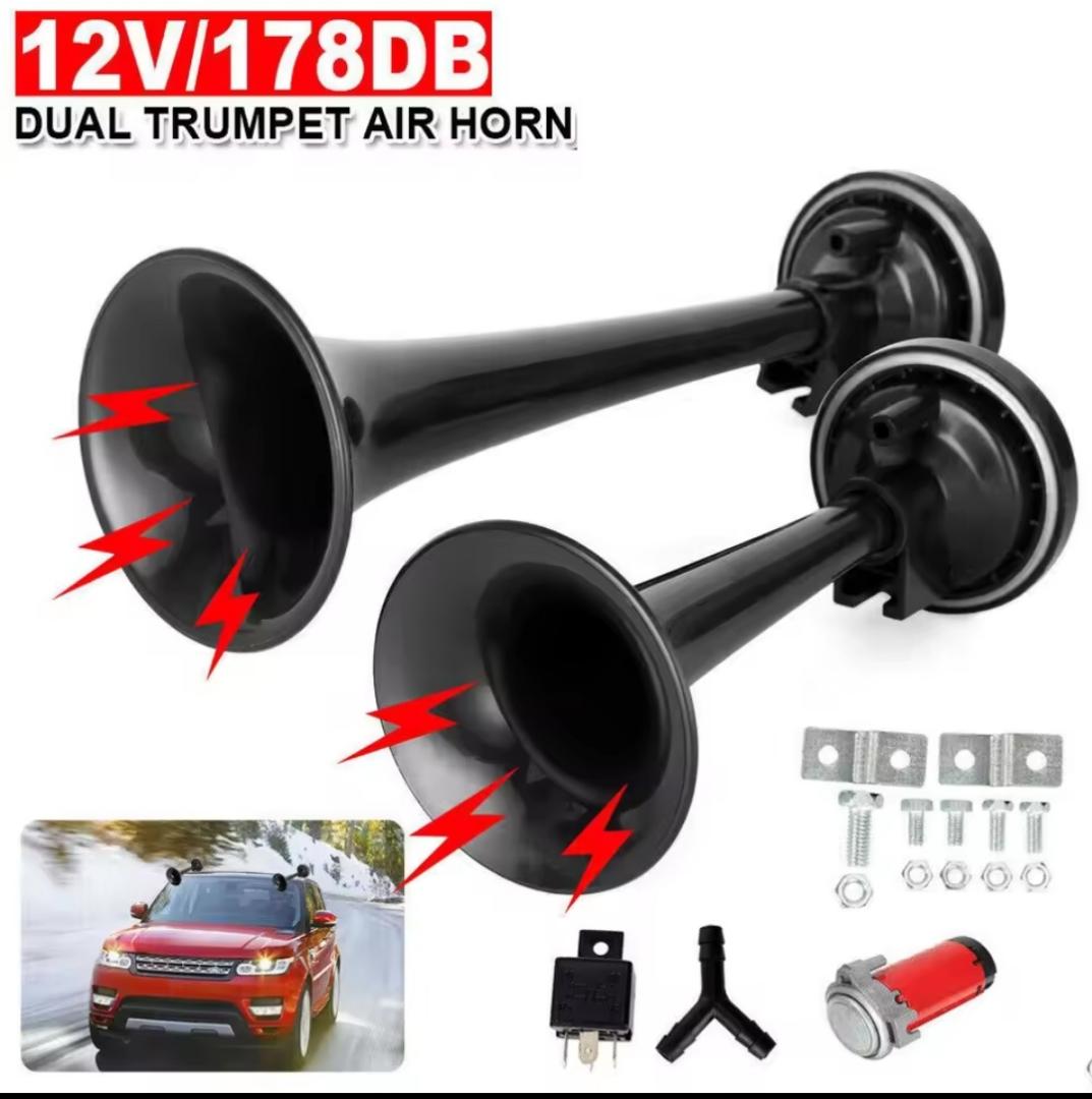 12V Air Horn Kit, Super Loud Train Horn for Truck, Air Horn Dual Truck Horn with Compressor for 12V Vehicles Trucks Pickup Trains Cars Boats