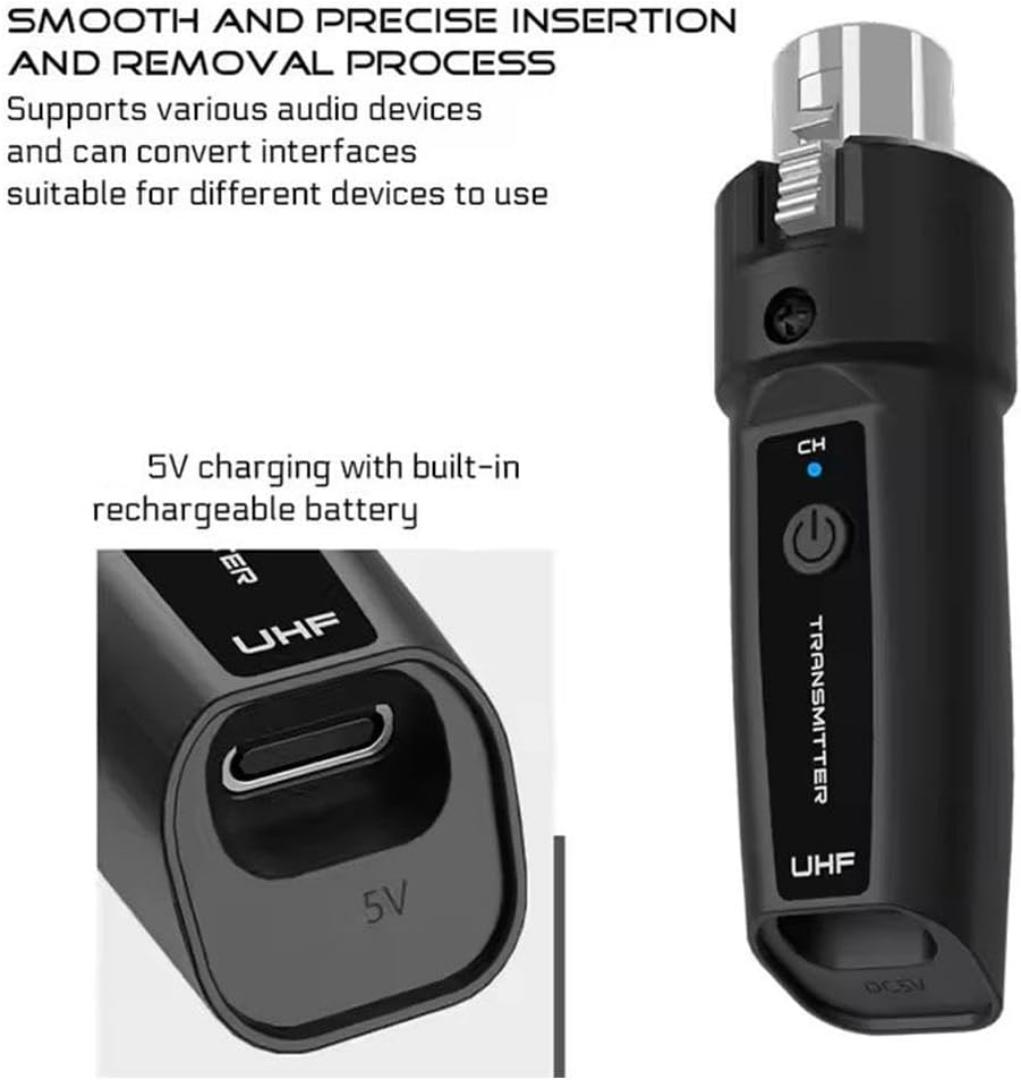 DSP Wireless Microphone Transmitter UHF Receiver 2.4Ghz, XLR Bluetooth Receiver & Transmitter, Wireless Microphone Adapter for Guitarists & Musicians, Low Latency, Rechargeable