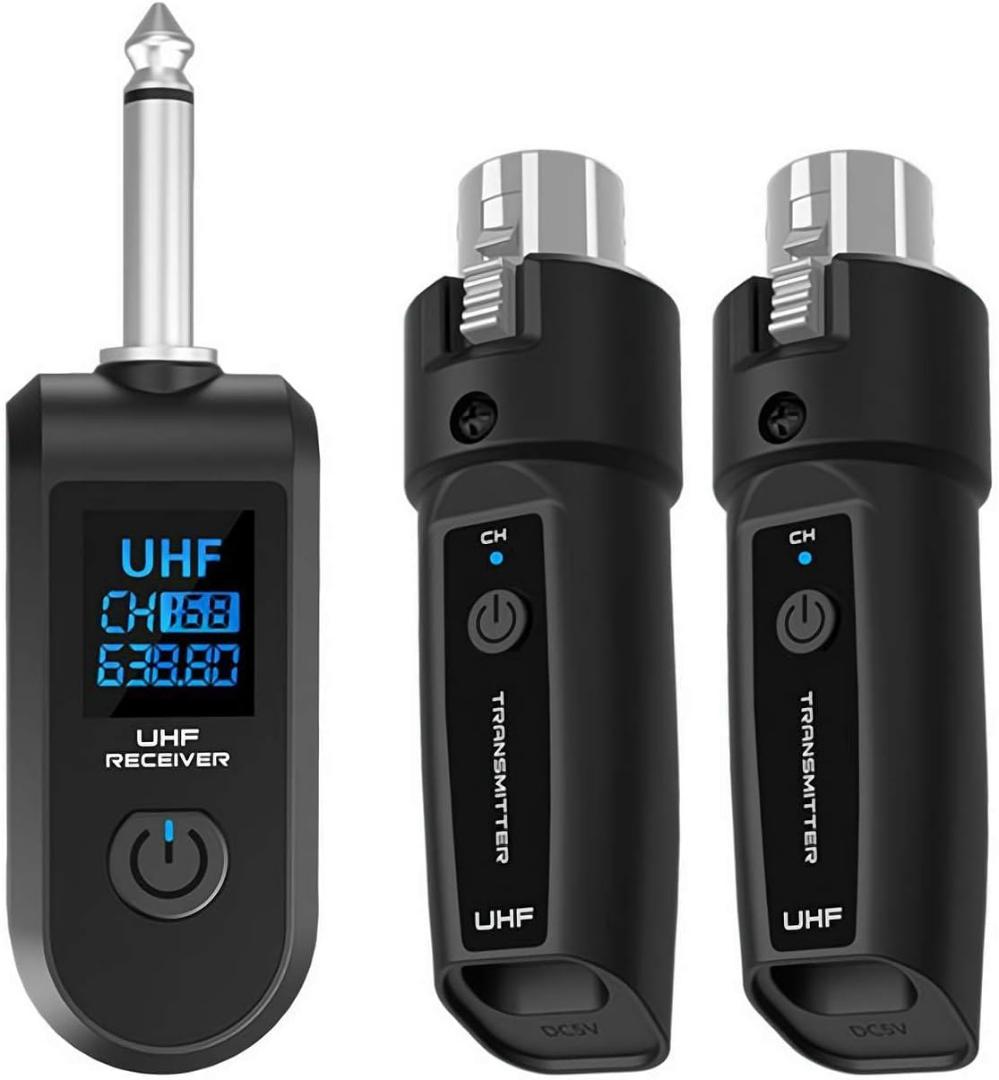 DSP Wireless Microphone Transmitter UHF Receiver 2.4Ghz, XLR Bluetooth Receiver & Transmitter, Wireless Microphone Adapter for Guitarists & Musicians, Low Latency, Rechargeable