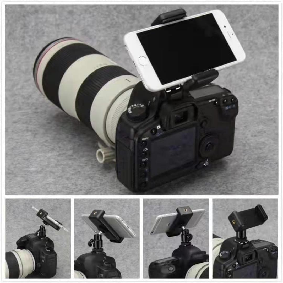 Universal Camera Flash Hot Shoe Mount Adapter Phone Tripod Holder Clip Cold Shoe Adjustable Clamp for DSLR Camera Bracket Camcorder Ring Light, for Canon Nikon Sony, for iPhone Photography Vlogging