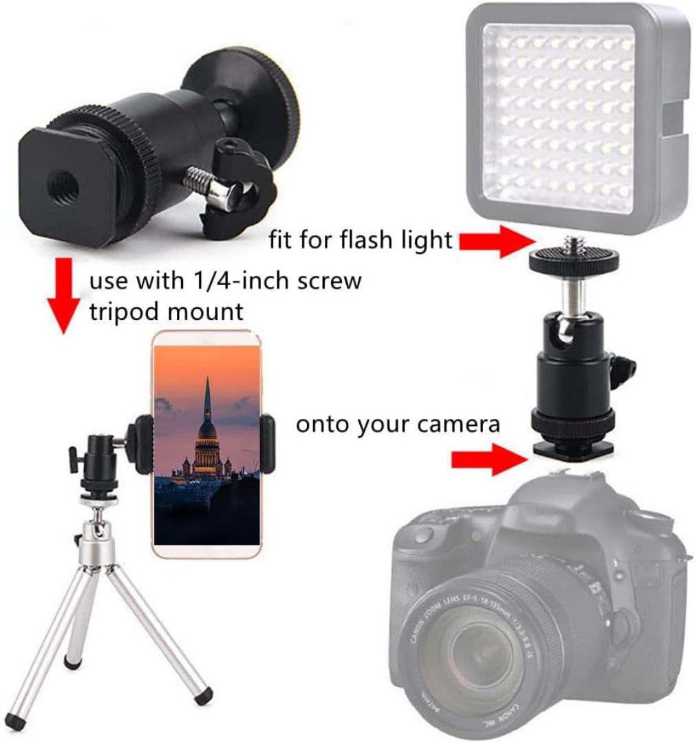 Universal Camera Flash Hot Shoe Mount Adapter Phone Tripod Holder Clip Cold Shoe Adjustable Clamp for DSLR Camera Bracket Camcorder Ring Light, for Canon Nikon Sony, for iPhone Photography Vlogging