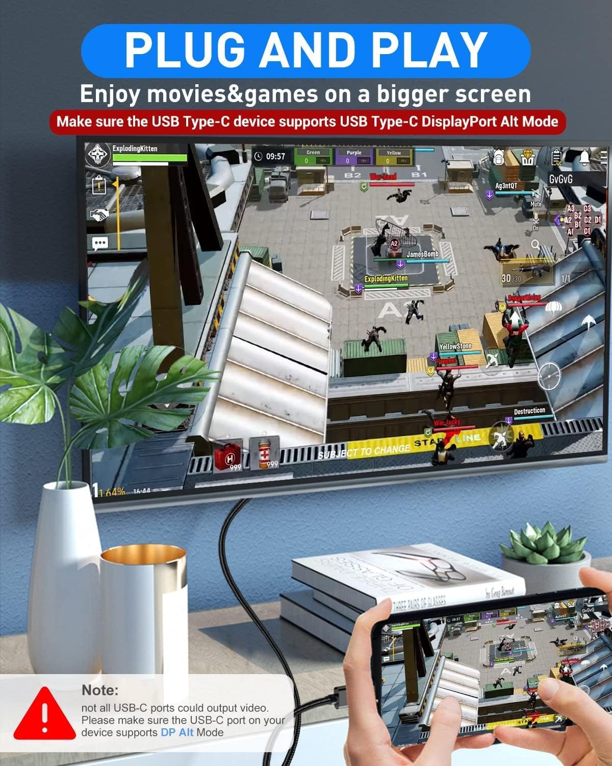 USB Type C to HDMI Cable 1.8M,Adapter for TV/Projector/Monitor MHL4K@30Hz Video Audio Output Digital Converter HDTV Mirroring Charging Cable Compatible with Android, Samsung,MacBook,iPad,Thunderbolt 3