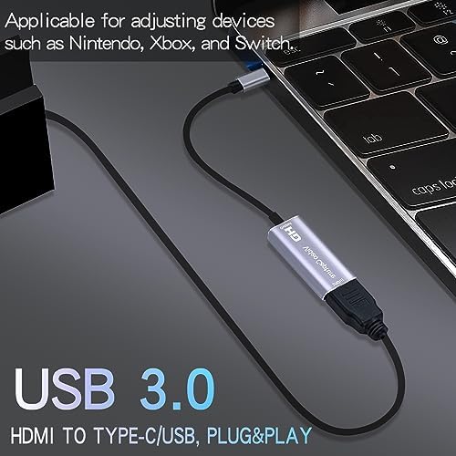 4K HDMI Capture Card, Cam Link Video Capture Card HDMI to 1080P Type-C for Windows Mac OS System for Streaming Gaming Meeting with USB C Adapter to Adjust PS3 4, Switch, Xbox