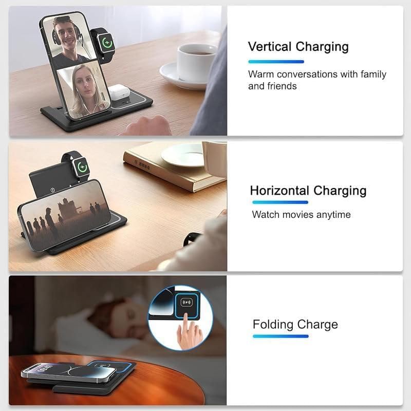 3 in One Wireless Charging Station: Qi Wireless Charger Apple Watch, Phone Charger Stand Dock for Multiple Devices, Quick Charging Pad