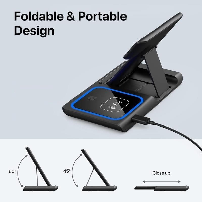 3 in One Wireless Charging Station: Qi Wireless Charger Apple Watch, Phone Charger Stand Dock for Multiple Devices, Quick Charging Pad
