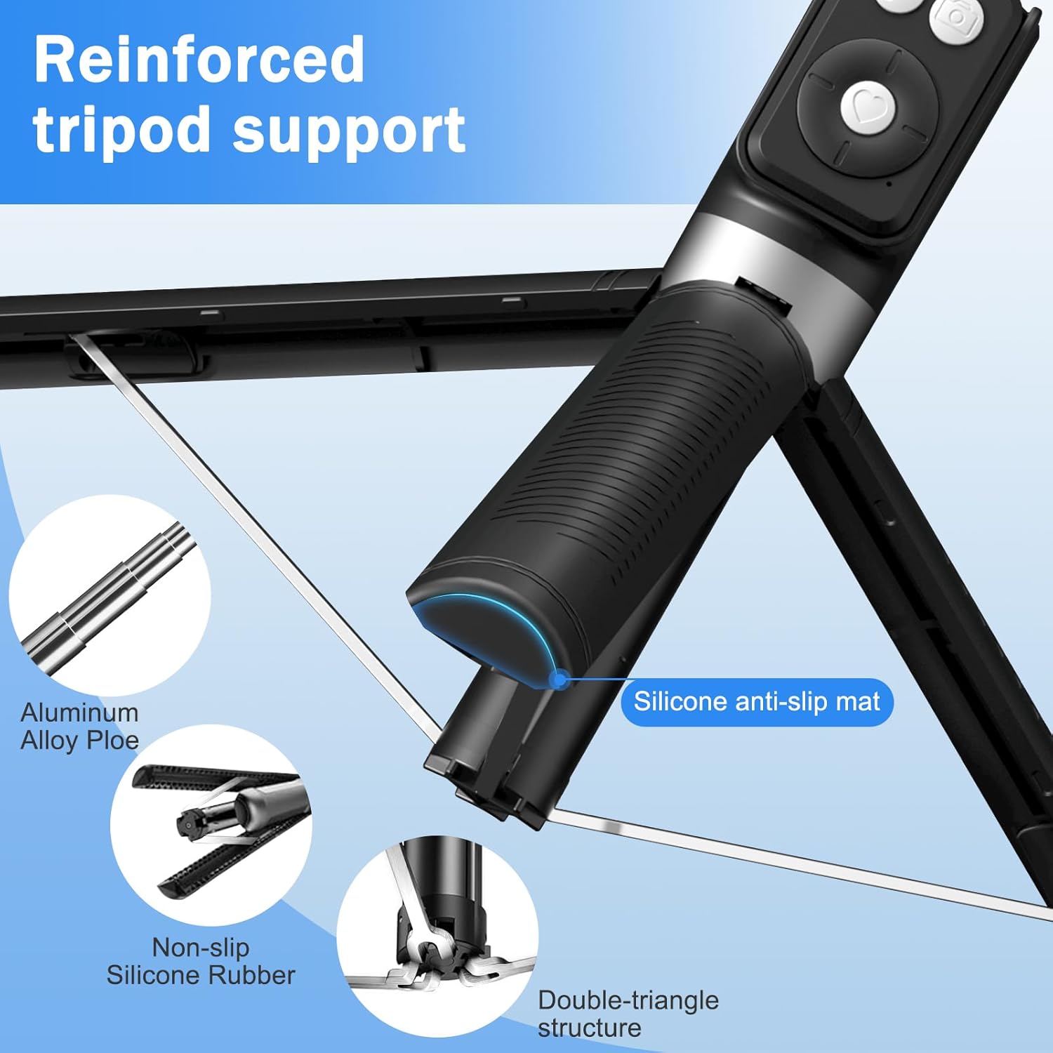 1.7M Selfie Stick Tripod with Fill Light, Phone Selfie Stick,Durable Stainless Steel Design, Bluetooth Remote Control and Stable Three-Legged Support for Live Broadcasts,Video Shooting (Black)