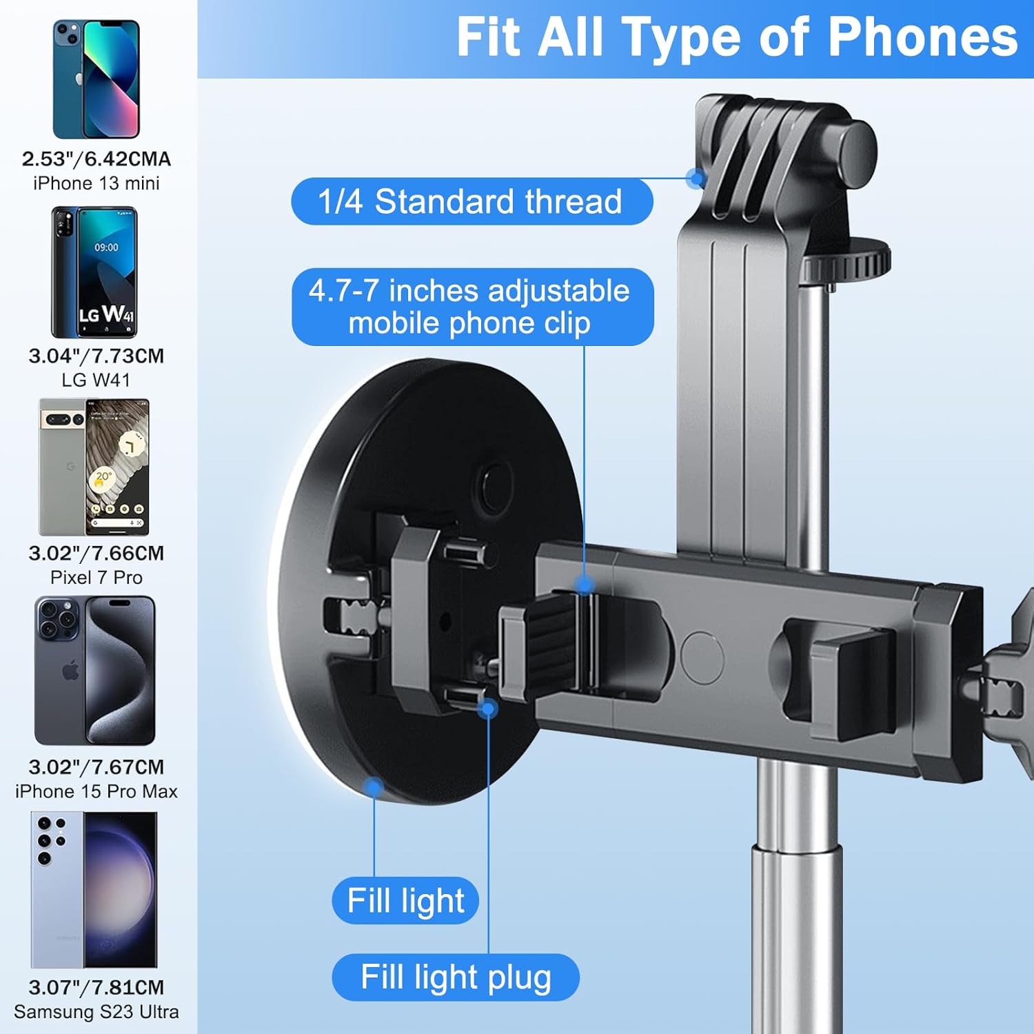 1.7M Selfie Stick Tripod with Fill Light, Phone Selfie Stick,Durable Stainless Steel Design, Bluetooth Remote Control and Stable Three-Legged Support for Live Broadcasts,Video Shooting (Black)