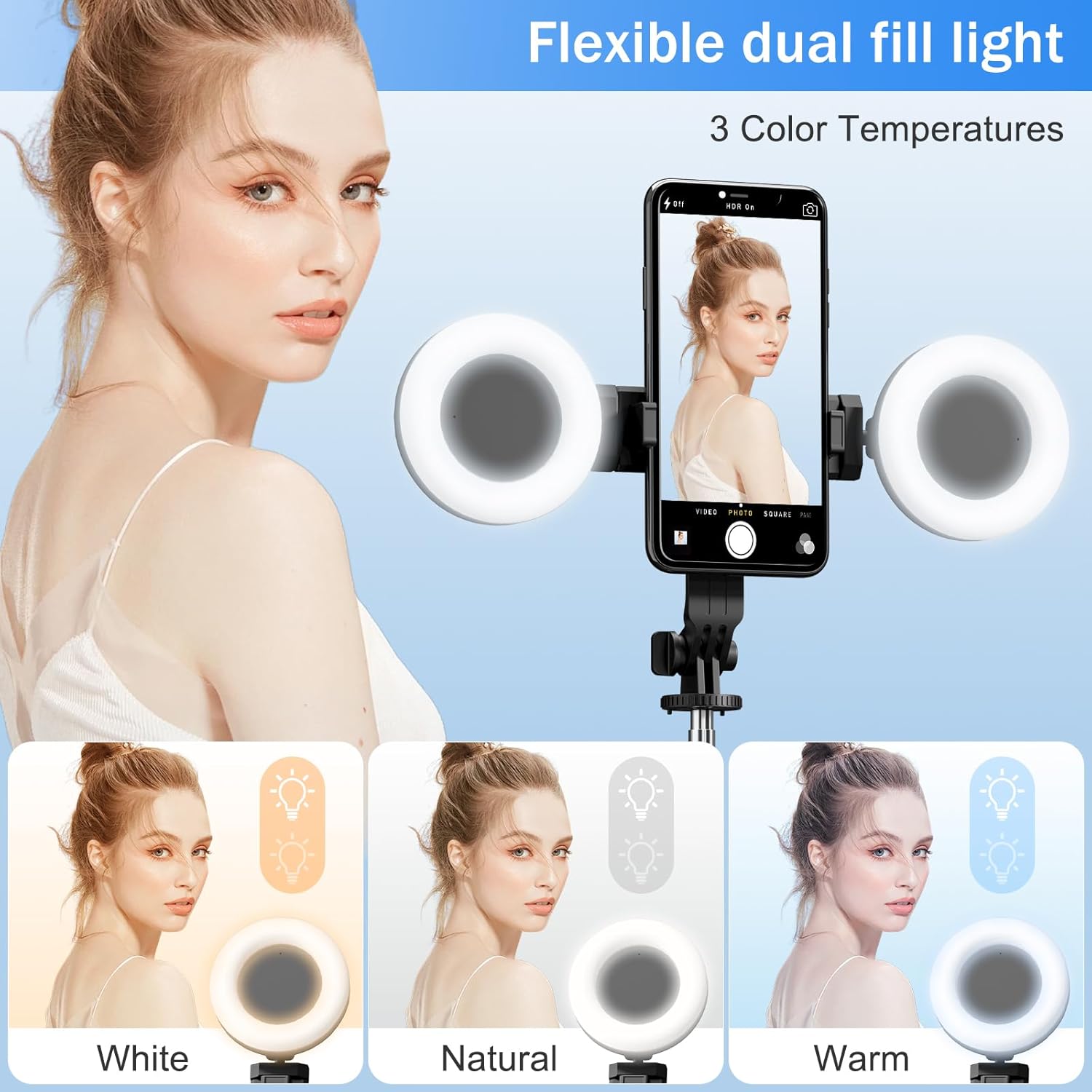 1.7M Selfie Stick Tripod with Fill Light, Phone Selfie Stick,Durable Stainless Steel Design, Bluetooth Remote Control and Stable Three-Legged Support for Live Broadcasts,Video Shooting (Black)