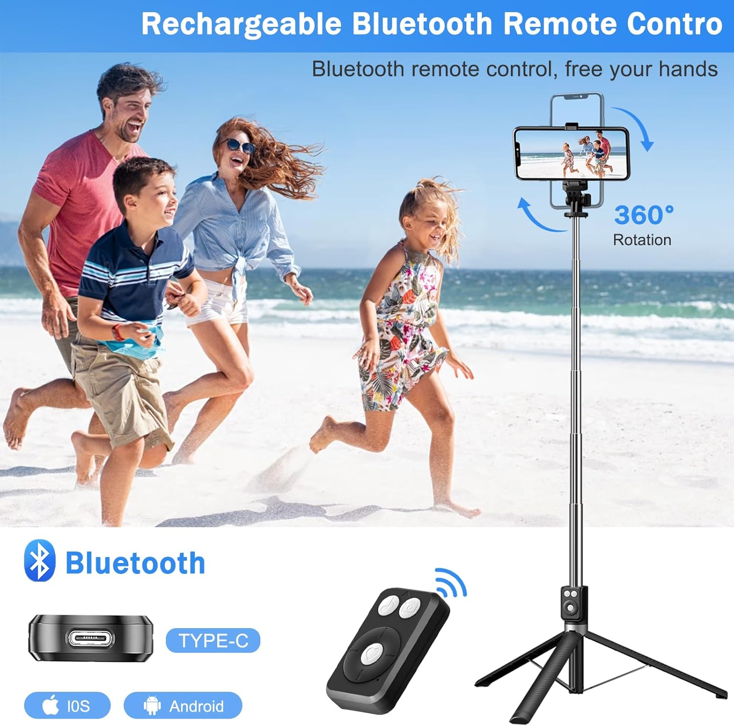 1.7M Selfie Stick Tripod with Fill Light, Phone Selfie Stick,Durable Stainless Steel Design, Bluetooth Remote Control and Stable Three-Legged Support for Live Broadcasts,Video Shooting (Black)