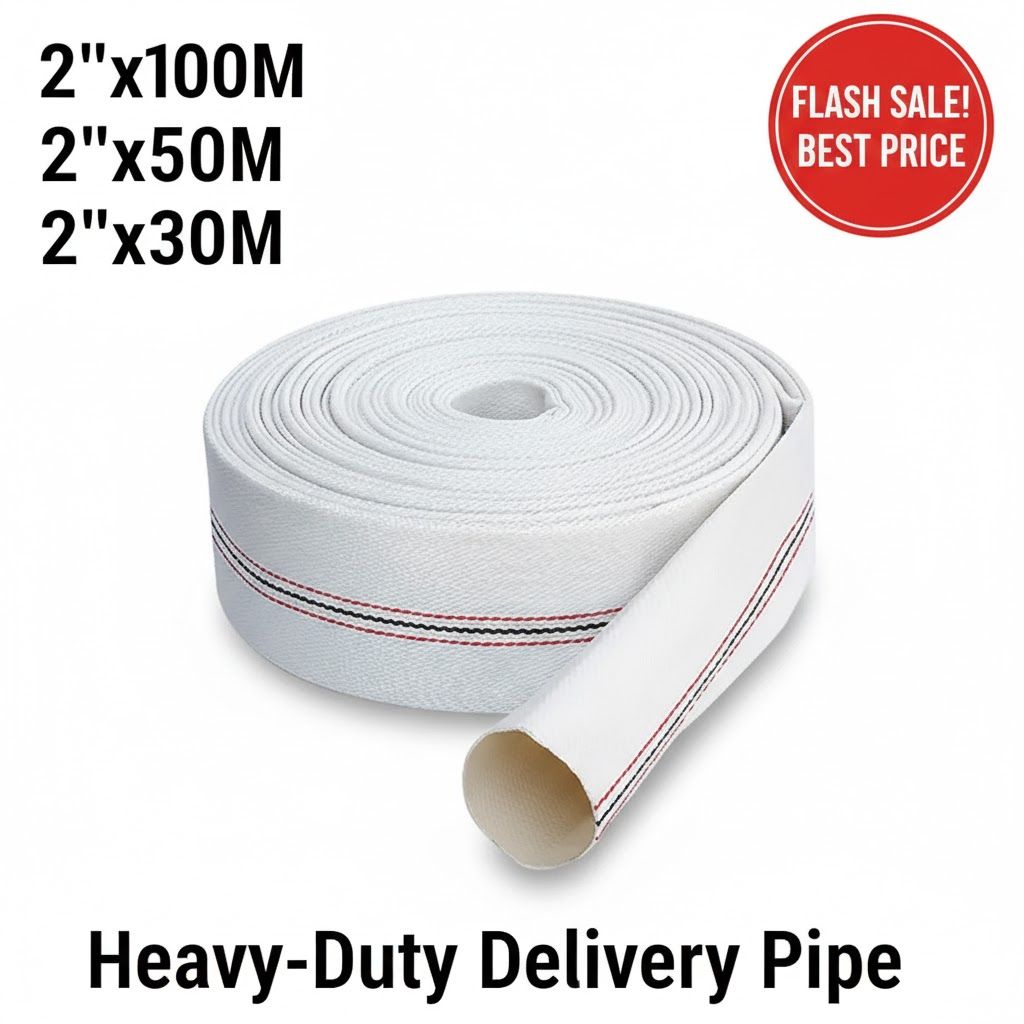 Water Hose Pipe 2 Inch Delivery Pipe 30m, 50m, 100m HDPE Laminated Woven Delivery Pipe for Industrial & Irrigation Pipe Use