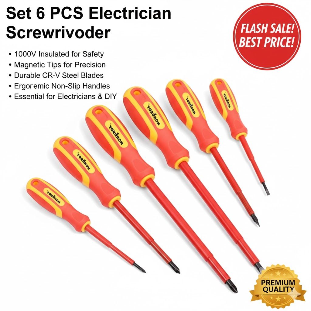 6 PCS Insulated Screwdriver Set Magnetic Tip Electrician Tools for Electrical Repair Professional Phillips & Flat Head Screwdrivers