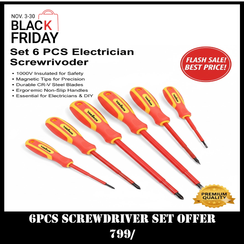 6 PCS Insulated Screwdriver Set Magnetic Tip Electrician Tools for Electrical Repair Professional Phillips & Flat Head Screwdrivers