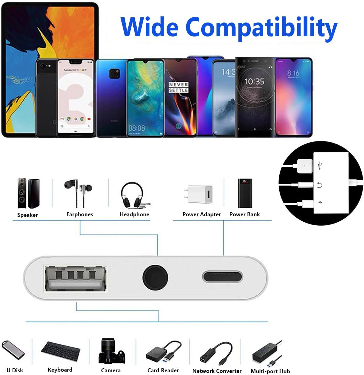 Apple USB C to USB Adapter for MacBook, 3-in-1 USB C to USB-A OTG Splitter with 3.5mm Audio Jack and PD Fast Charging Port Compatible with iPhone 15, iPad Pro, Samsung Galaxy S23 s24 s25 iphone 15 16