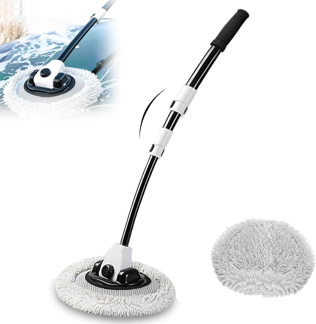 Car Wash Brush, With Telescopic Extension Pole, Long Handle 15° Curve Chenille Car Cleaning Brush Kit