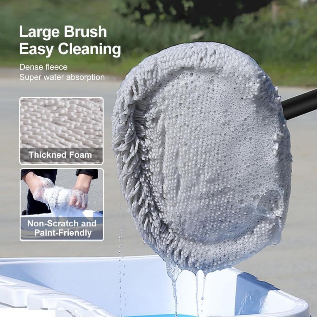 Car Wash Brush, With Telescopic Extension Pole, Long Handle 15° Curve Chenille Car Cleaning Brush Kit