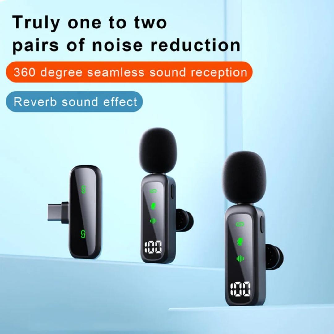 T20 Wireless dual Lavalier Microphone for iPhone/Android/PC, Mini Microphone with Noise Reduction, battery indicator, Compatible for Video Recording, Vlog, Interviews, YouTube, Tiktok