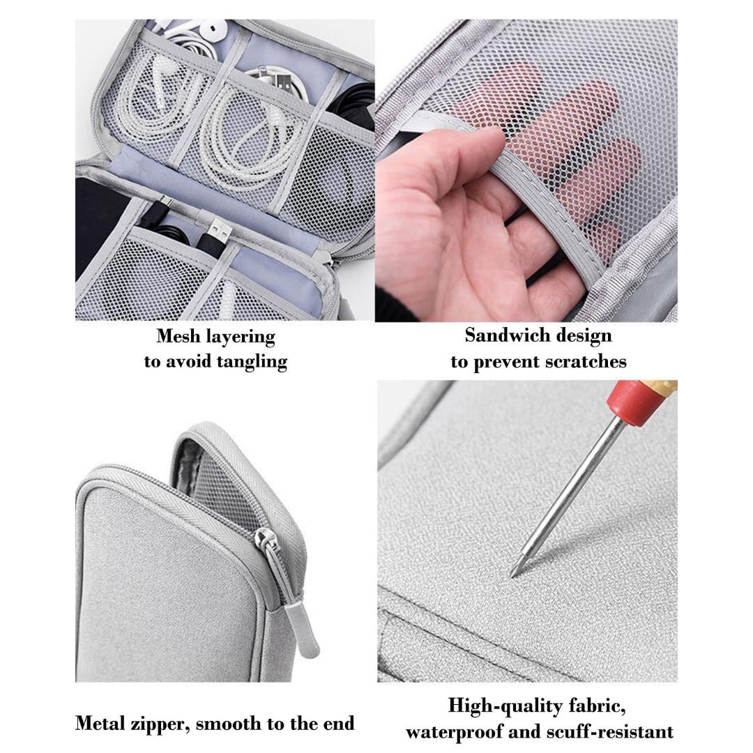Hard Travel Electronic Organizer Case for Power Adapter Chargers Cables Power Mouse Hard Drive USB Flash Disk Small Portable Accessories Bag,Gray