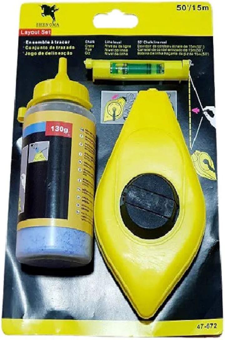 Industrial Chalk Line Reel Set 30Metre with 113g Blue Bottle Chalk & Plastic Spirit Bubble