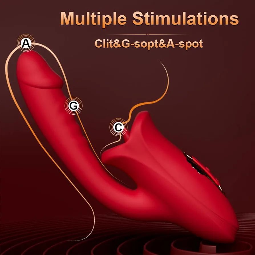 2 IN 1 G-spot Vibrator with Tongue rabbit Licking Sex Toy, 10 Frequency Clitoris Sucking Stimulator Dildo Oral Sex Licking Sex Toy for Women view 6