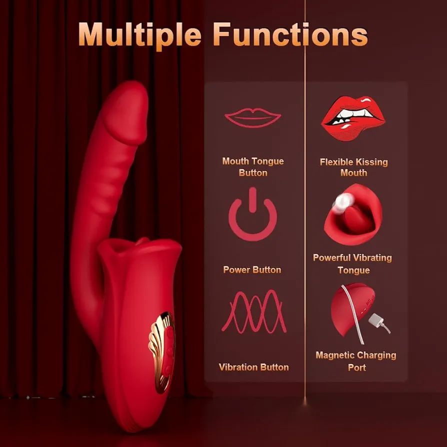 2 IN 1 G-spot Vibrator with Tongue rabbit Licking Sex Toy, 10 Frequency Clitoris Sucking Stimulator Dildo Oral Sex Licking Sex Toy for Women view 3