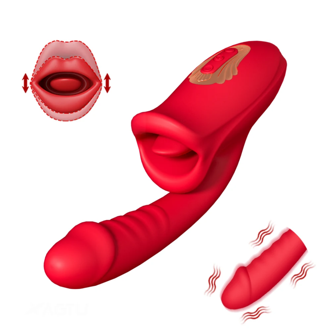 2 IN 1 G-spot Vibrator with Tongue rabbit Licking Sex Toy, 10 Frequency Clitoris Sucking Stimulator Dildo Oral Sex Licking Sex Toy for Women