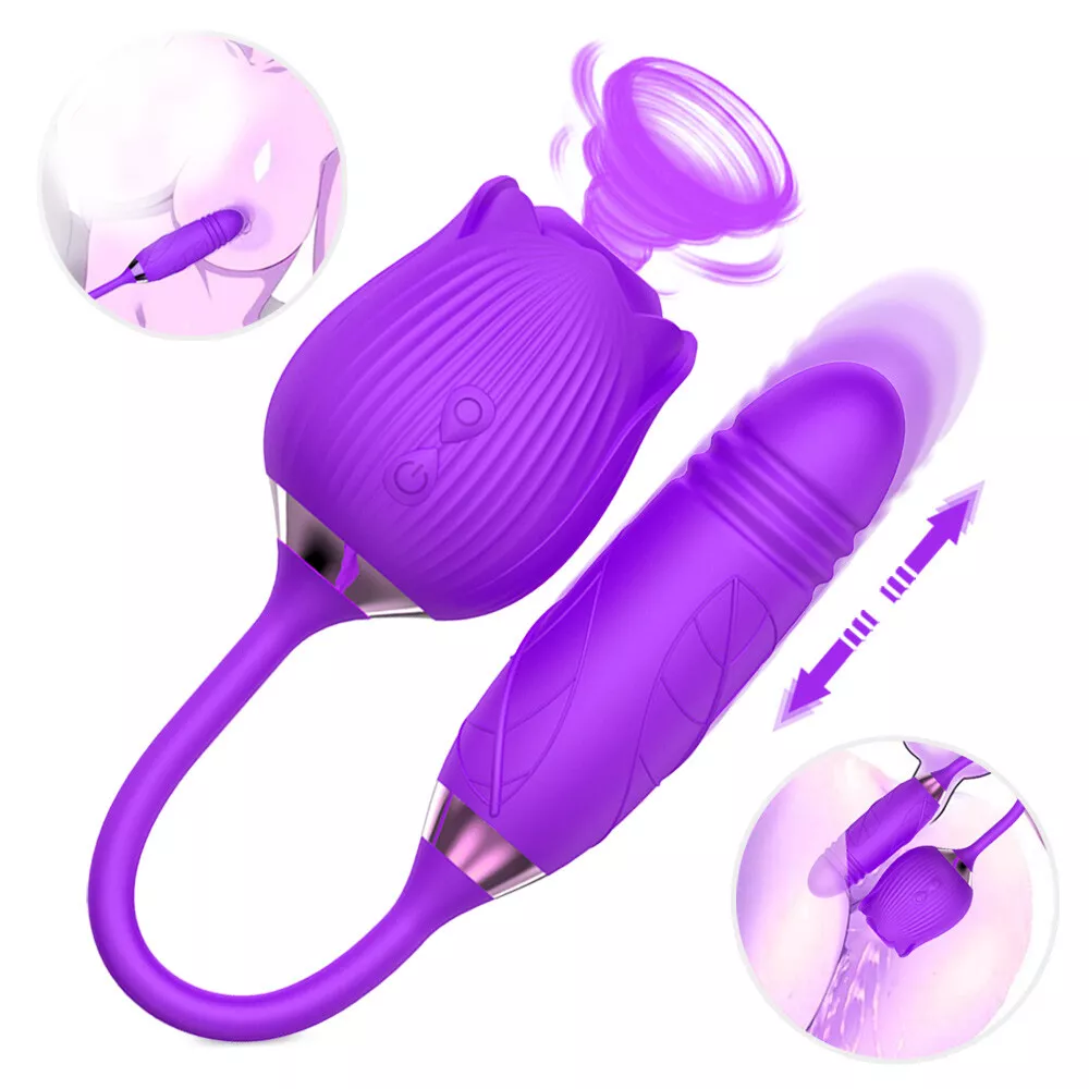 Rose dual sucking and thrusting Adult Tool Stimulator for Women, Quiet 10 Speed Adult Toys Waterproof Automatic Electric Adult Toys Machine Pleasure Rose sucker sex toy vibrator for Women - purple