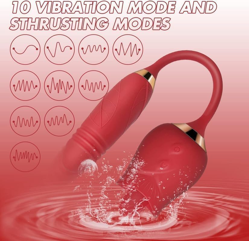 Rose dual licking and thrusting Adult Tool Stimulator for Women, Quiet 10 Speed Adult Toys Waterproof Automatic Electric Adult Toys Machine Pleasure Rose licker sex toy vibrator for Women - Red - image 5