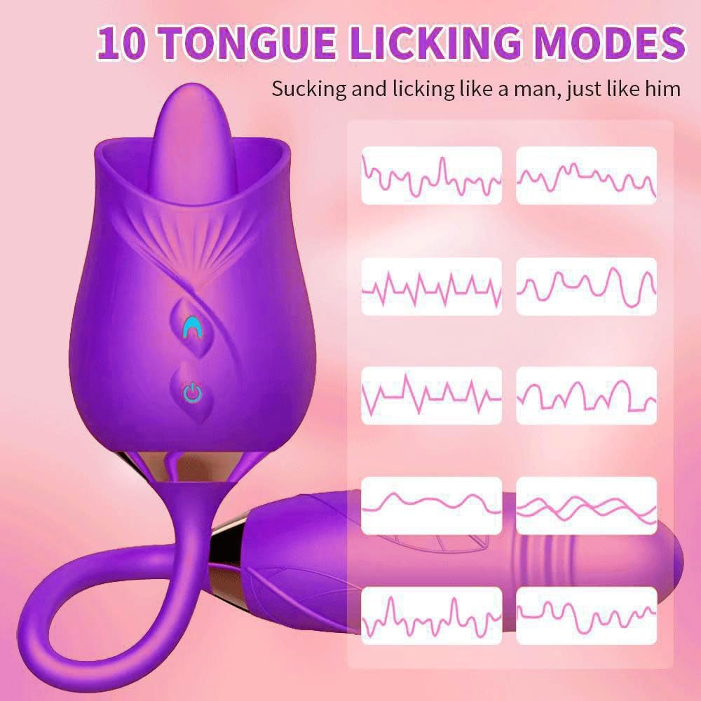 Rose dual sucking and thrusting Adult Tool Stimulator for Women, Quiet 10 Speed Adult Toys Waterproof Automatic Electric Adult Toys Machine Pleasure Rose sucker sex toy vibrator for Women - Purple