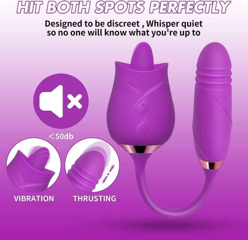 Rose dual sucking and thrusting Adult Tool Stimulator for Women, Quiet 10 Speed Adult Toys Waterproof Automatic Electric Adult Toys Machine Pleasure Rose sucker sex toy vibrator for Women - Purple