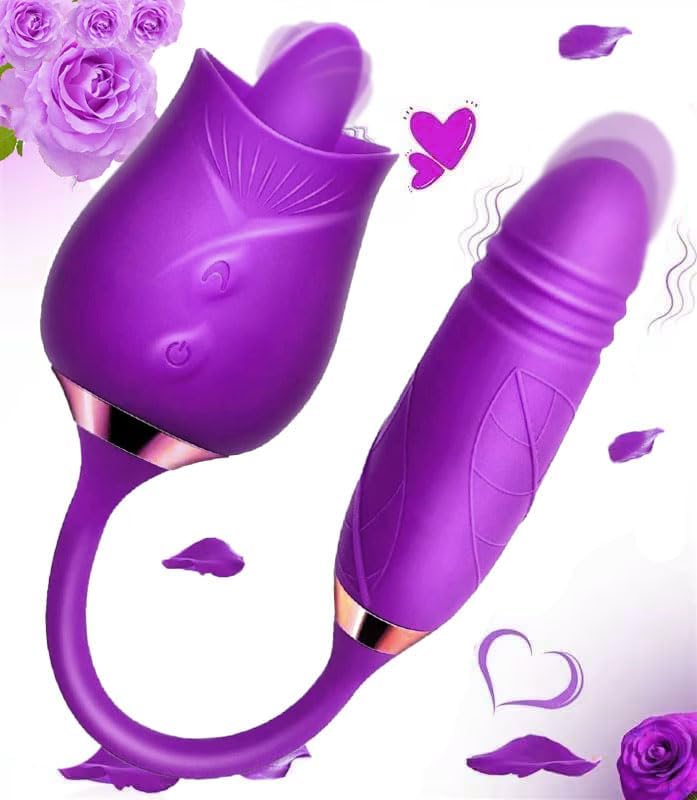 Rose dual sucking and thrusting Adult Tool Stimulator for Women, Quiet 10 Speed Adult Toys Waterproof Automatic Electric Adult Toys Machine Pleasure Rose sucker sex toy vibrator for Women - Purple