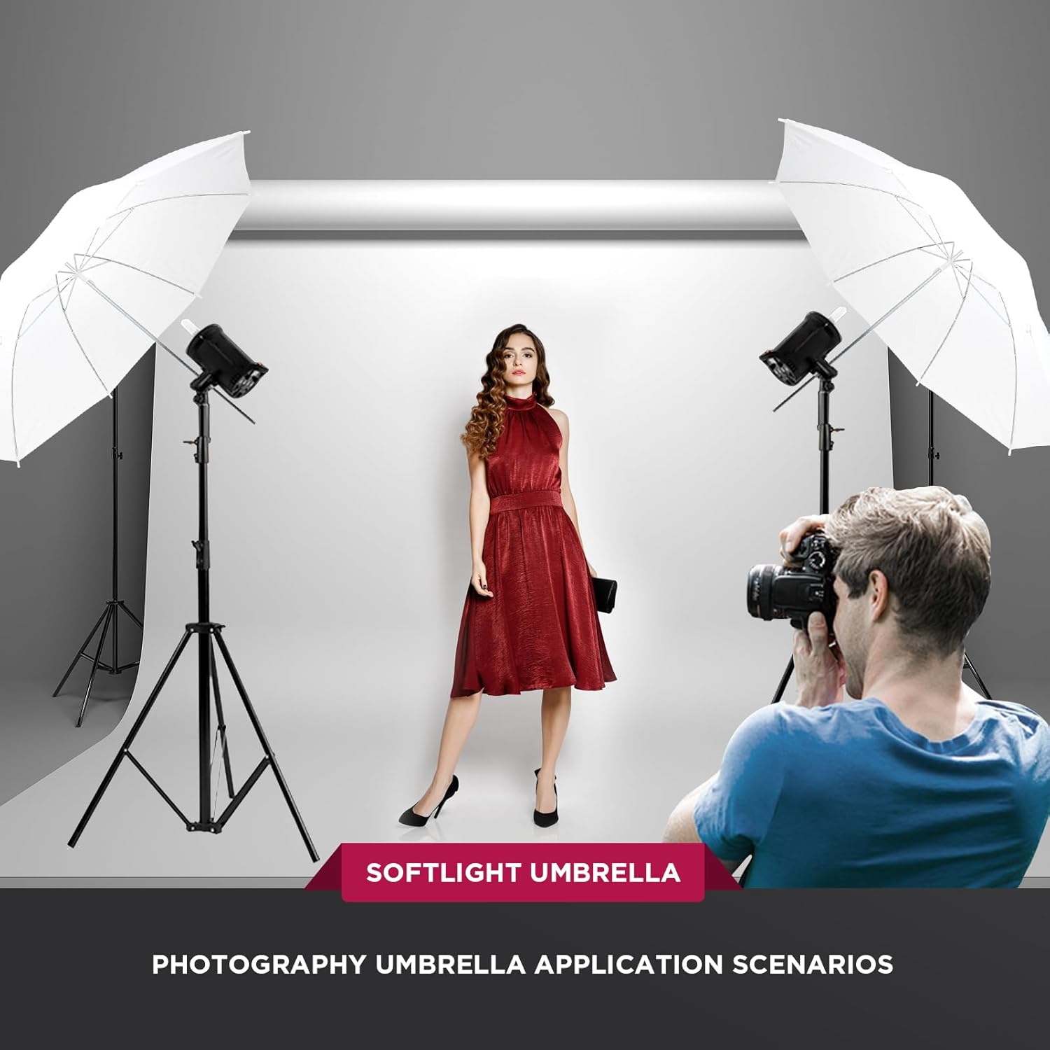 Photography Umbrella Diffuser Kit,43"/110cm White Translucent Soft Umbrella Diffuser for Studio/Outdoor Photo and Video Lighting Accessories (2 * 43" White)