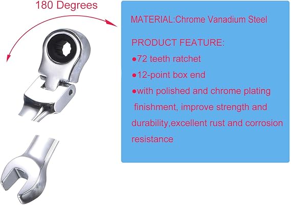 8mm - 19mm Flex-Head Ratcheting Combination Wrench, SAE 72 Teeth, 12 Point Ratchet Spanner Tools, Flexible 180 Degrees Head Gear Wrench Cr-V Constructed 8mm 10mm 12mm 14mm 17mm 19mm