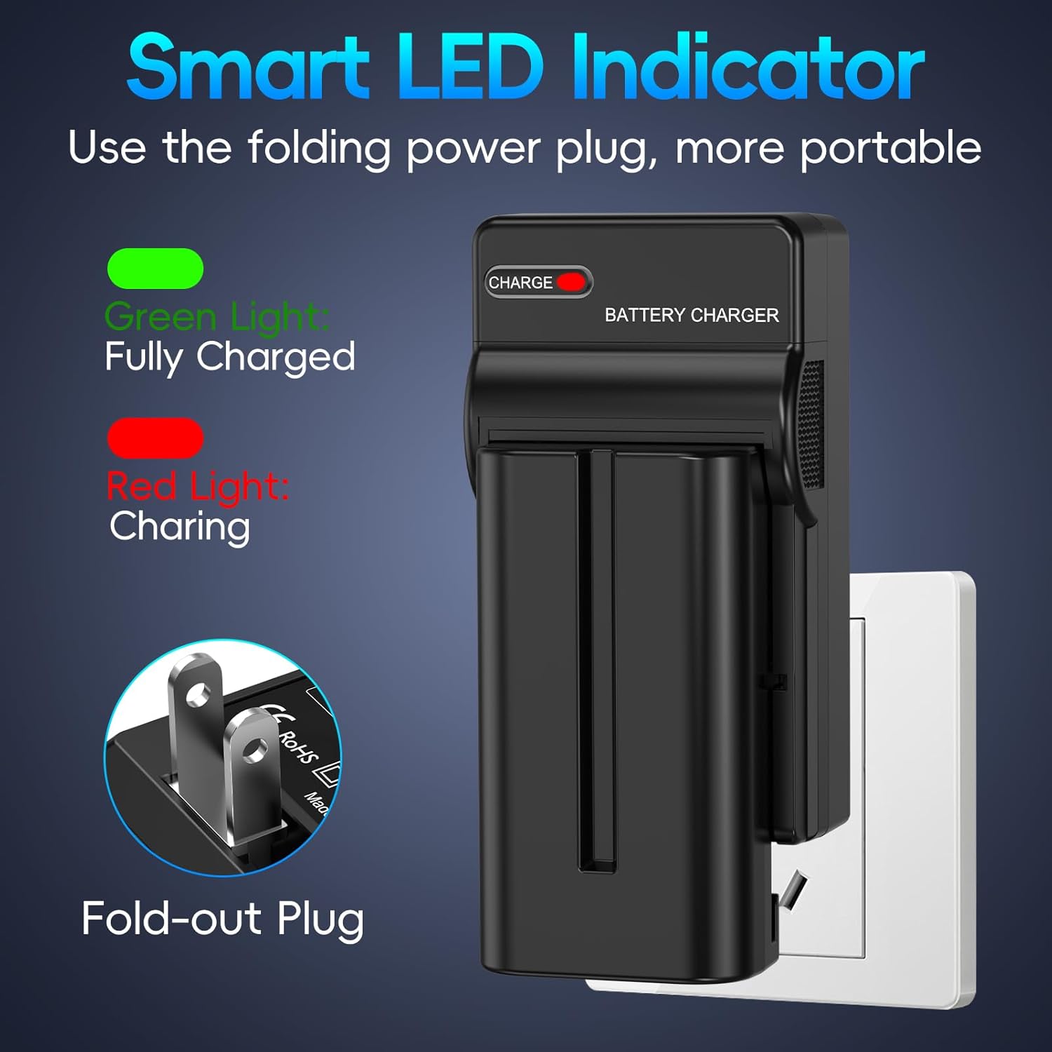 NP-F550 Battery 2-Pack and Wall Charger for Sony NP F550, F530, F970, F960, F770, F750, F330, CCD-SC55, TR516, TR716, TR818, TR910, TR917 Camera, CN-160, CN-216 LED Video Light (2400 mAh)