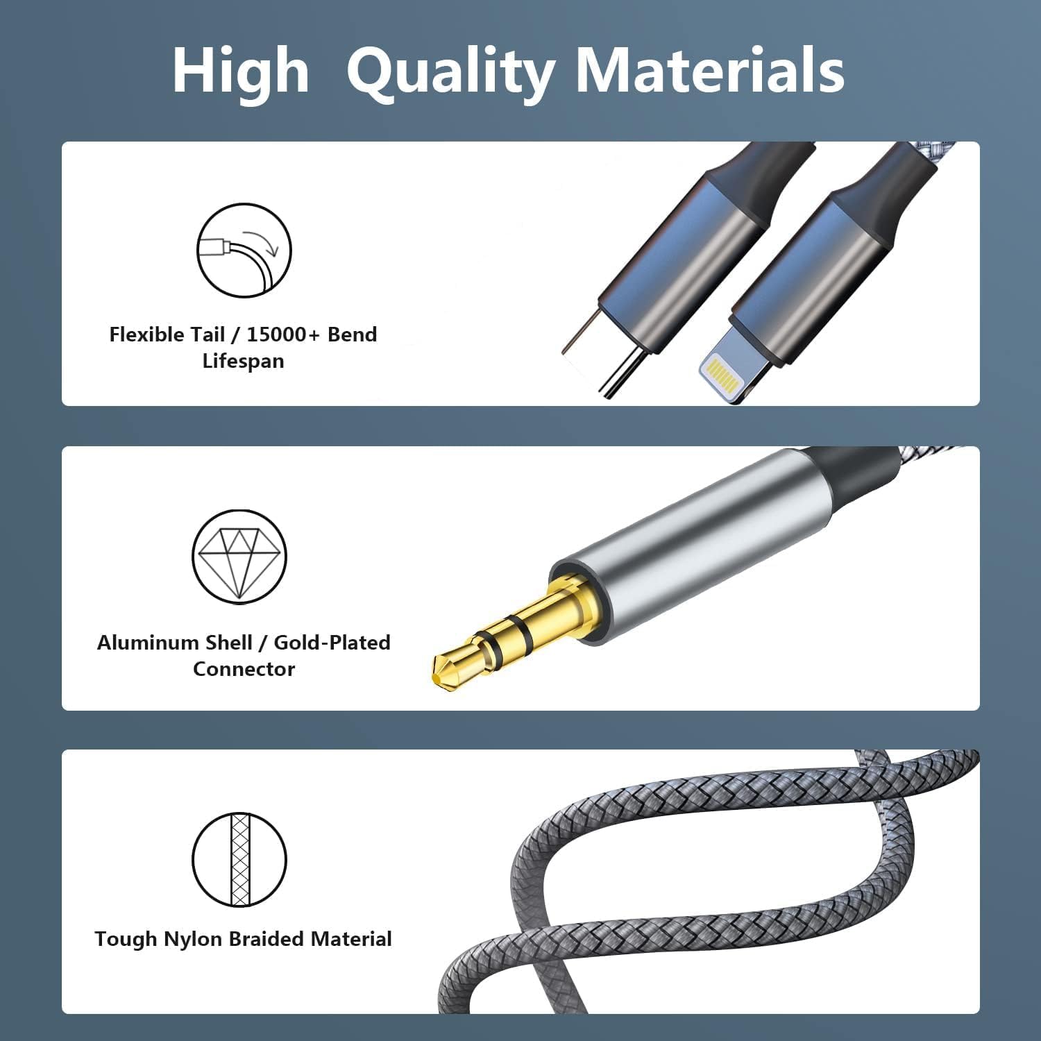 2-in-1 Aux Audio Cable [Apple MFi Certified], USB C to 3.5mm Aux Lightning to 3.5mm Audio Cable Compatible with iPhone 16/15/14/13/12/11/XR, Galaxy S24/S23/S22/S21, Pixel 9/8/7/6/5, iPad to Car Stereo