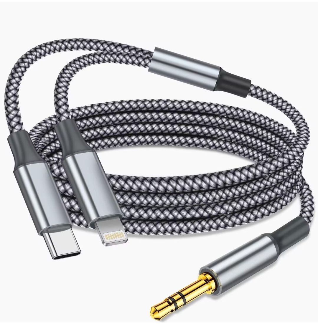2-in-1 Aux Audio Cable [Apple MFi Certified], USB C to 3.5mm Aux Lightning to 3.5mm Audio Cable Compatible with iPhone 16/15/14/13/12/11/XR, Galaxy S24/S23/S22/S21, Pixel 9/8/7/6/5, iPad to Car Stereo