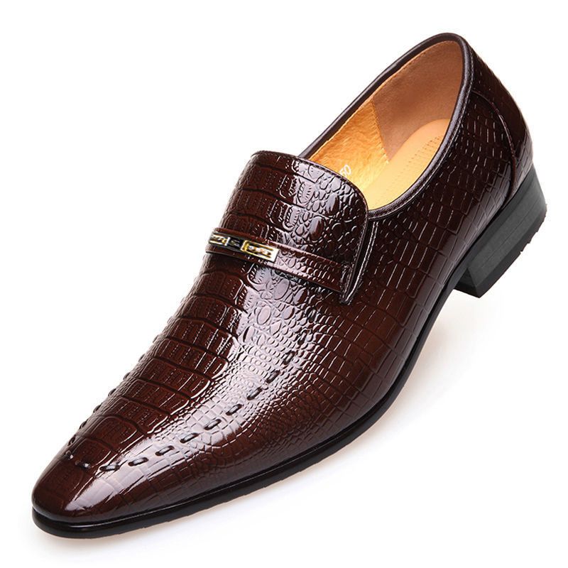 Crocodile Patterned Men's Leather Shoes Large Size Low Cut Men's Casual Shoes Embossed Leather Shoes Men's Shoes Business Dress Shoes Fashion Leather Shoes Formal Wear Brown Boy Shoes Dad Shoe
