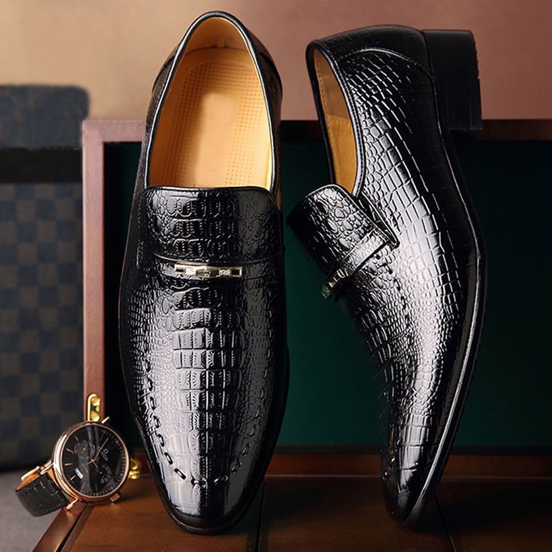 Crocodile Patterned Men's Leather Shoes Large Size Low Cut Men's Casual Shoes Embossed Leather Shoes Men's Shoes Business Dress Shoes Fashion Leather Shoes Formal Wear Brown Boy Shoes Dad Shoe