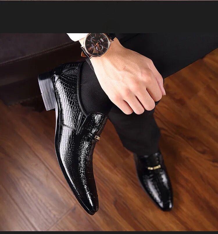 Crocodile Patterned Men's Leather Shoes Large Size Low Cut Men's Casual Shoes Embossed Leather Shoes Men's Shoes Business Dress Shoes Fashion Leather Shoes Formal Wear Brown Boy Shoes Dad Shoe