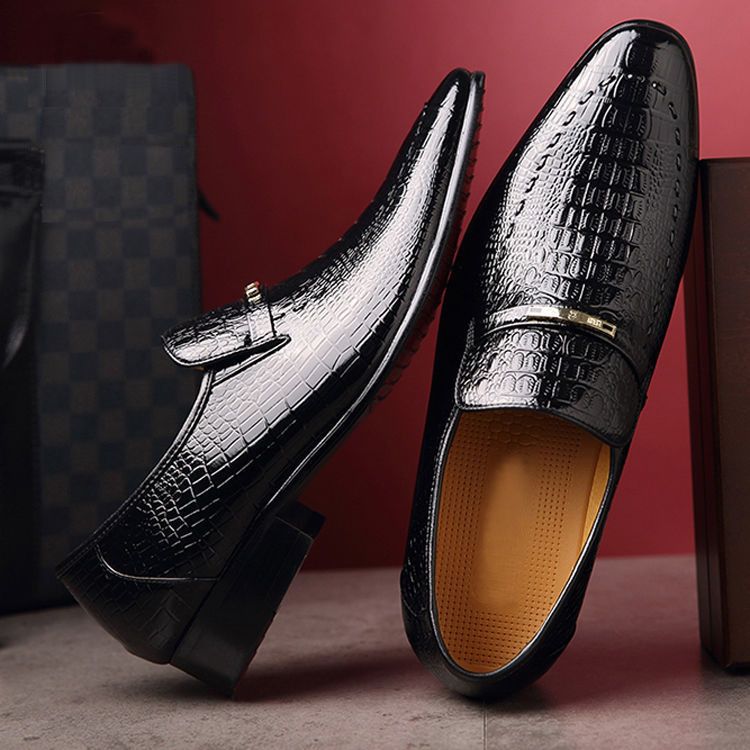 Crocodile Patterned Men's Leather Shoes Large Size Low Cut Men's Casual Shoes Embossed Leather Shoes Men's Shoes Business Dress Shoes Fashion Leather Shoes Formal Wear Brown Boy Shoes Dad Shoe